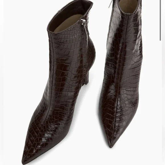 Jimmy Choo Frankie 85MM Embossed Leather Bootie Elegant Chocolate Brown Croc NWT - Picture 4 of 9